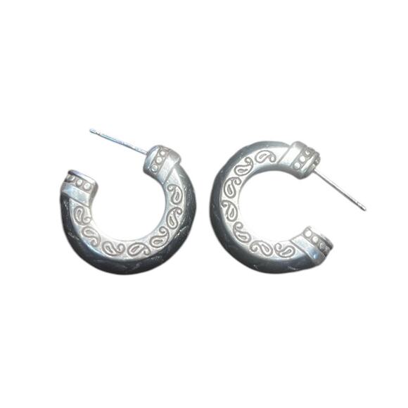 Brighton Women’s Pierced Earrings Silver Plated with Black Braided Leather 1” - Picture 2 of 3